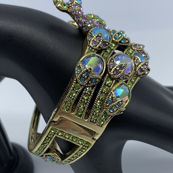 Heidi DAUS Sparkling Showoff PEACOCK BRACELET Clamper Bangle Crystal in Box - Picture 4 of 13